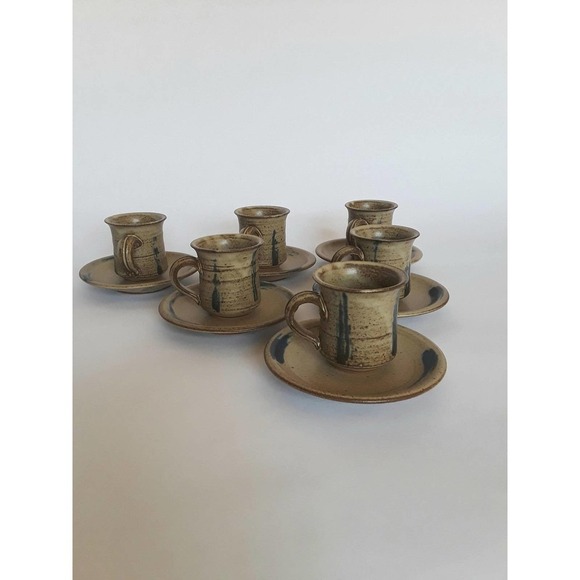 Vintage Stoneware Cup and Saucer Sets Coffee Miniature Expresso Rustic Dishes - Picture 4 of 7